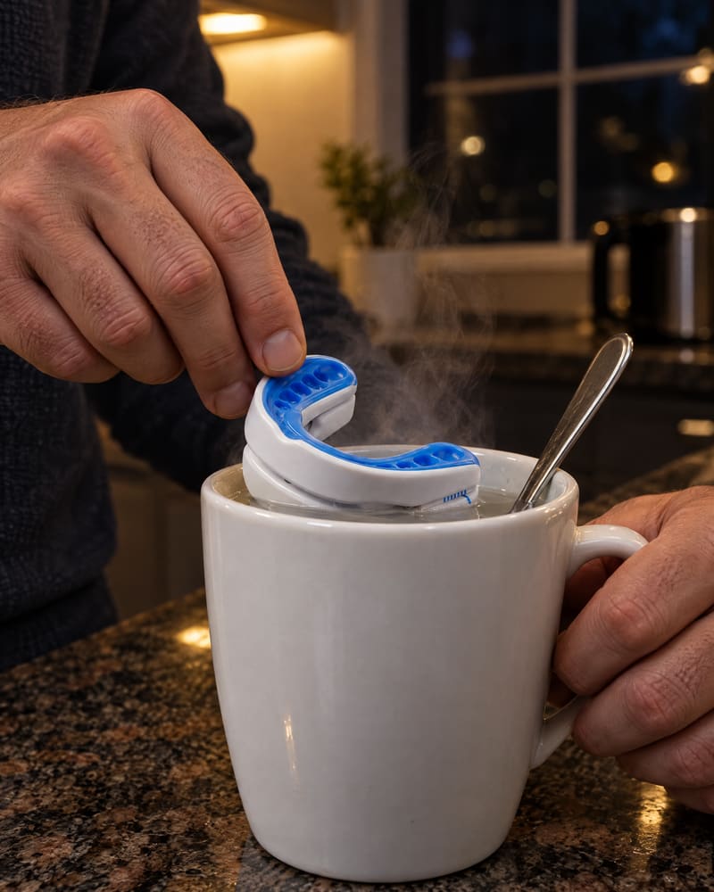 Dipping the Nitey mouthpiece into a mug of hot water
